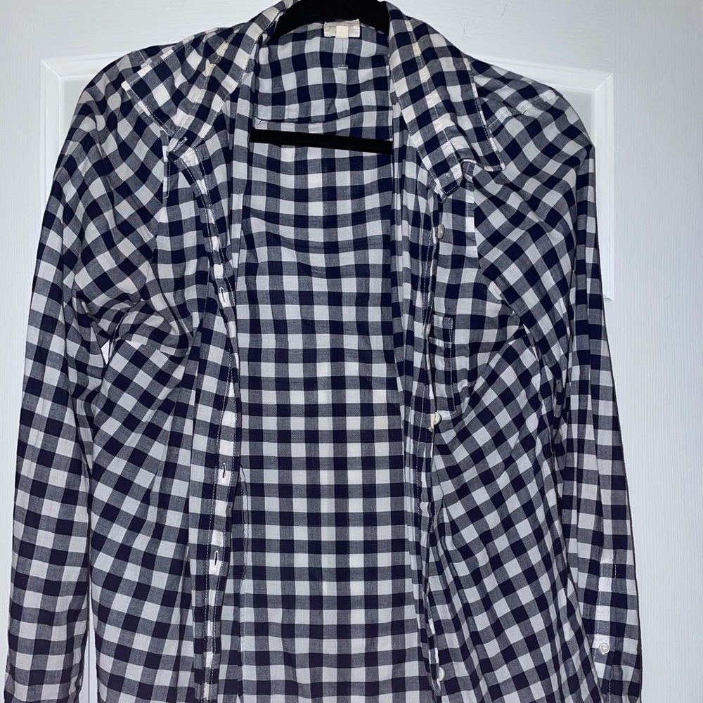 J.CREW navy blue and white checkered flannel